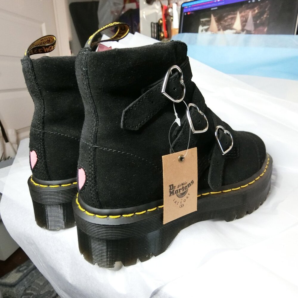 RARE Dr. Martens x Lazy Oaf Suede Heart Buckle Platform Boots | Size 9 - Picture 7 of 12